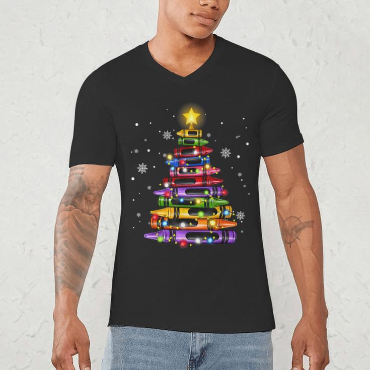Teacher Crayon Christmas Tree Lights Student School Xmas Men's V-Neck T-Shirt, novelty gifts, funny gifts Teacher Crayon Christmas Tree Lights Student School Xmas Men's V-Neck T-Shirt, novelty gifts, funny gifts
