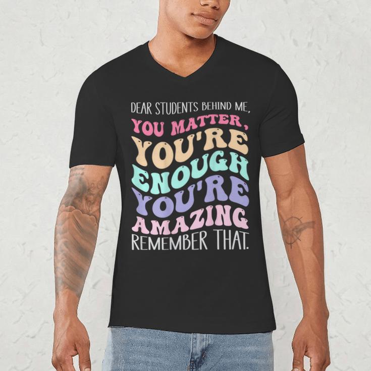 Teacher Dear Students Behind Me 1st Day Of School On Back Men's V-Neck T-Shirt, novelty gifts, funny gifts Teacher Dear Students Behind Me 1st Day Of School On Back Men's V-Neck T-Shirt, novelty gifts, funny gifts
