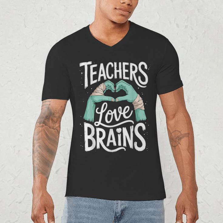 Teacher Halloween Shirt Women Men Teachers Love Brains Men's V-Neck T-Shirt, novelty gifts, funny gifts