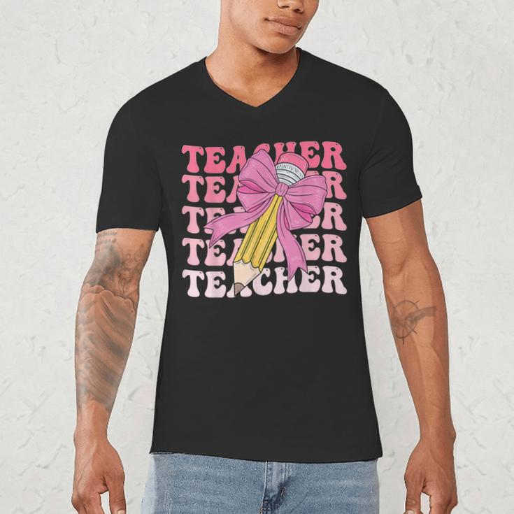 Teacher Pencil Back To School Groovy Pink Teacher First Day Men's V-Neck T-Shirt, novelty gifts, funny gifts Teacher Pencil Back To School Groovy Pink Teacher First Day Men's V-Neck T-Shirt, novelty gifts, funny gifts
