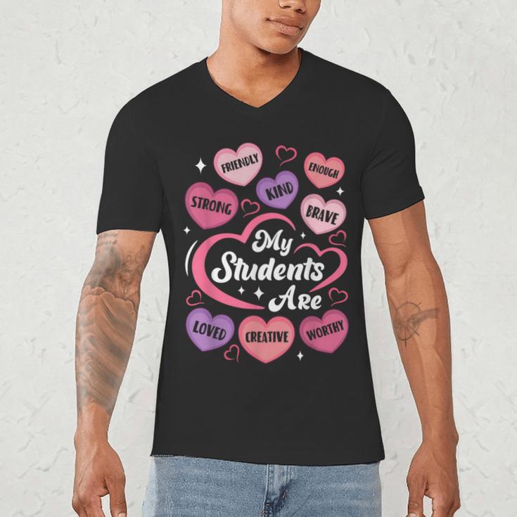 Teacher Positive Affirmations Candy Heart Valentine's Day Men's V-Neck T-Shirt, novelty gifts, funny gifts
