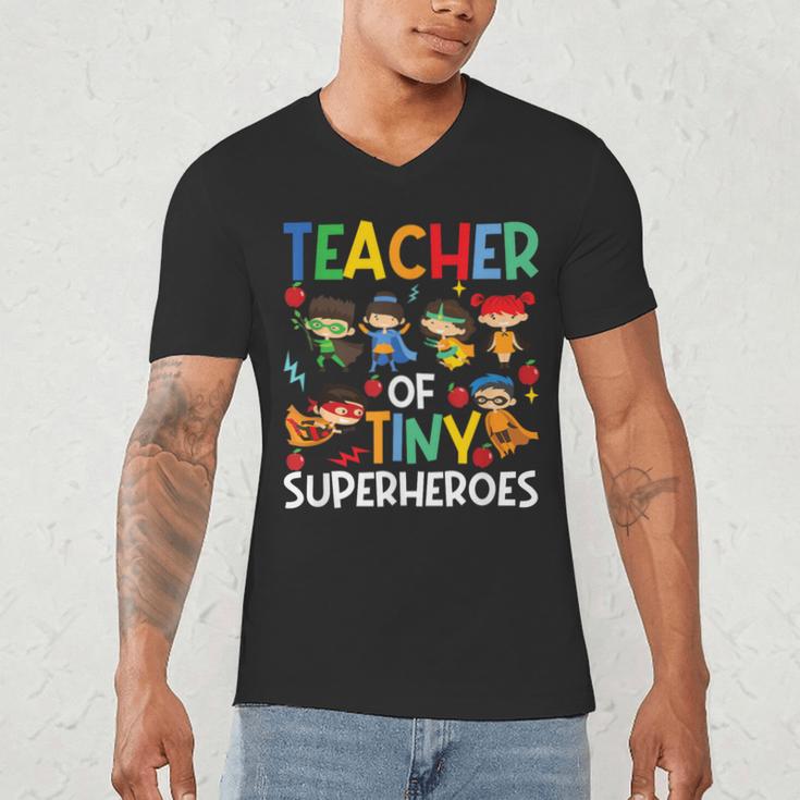 Teacher Of Tiny Superheroes Teach 100th Day Of School Men Women Girls Kids Men's V-Neck T-Shirt, novelty gifts, funny gifts