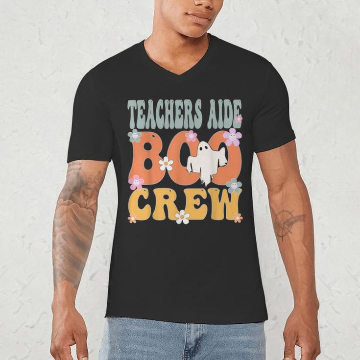 Teachers Aide Boo Crew Ghost Groovy Halloween For Women Men's V-Neck T-Shirt, novelty gifts, funny gifts