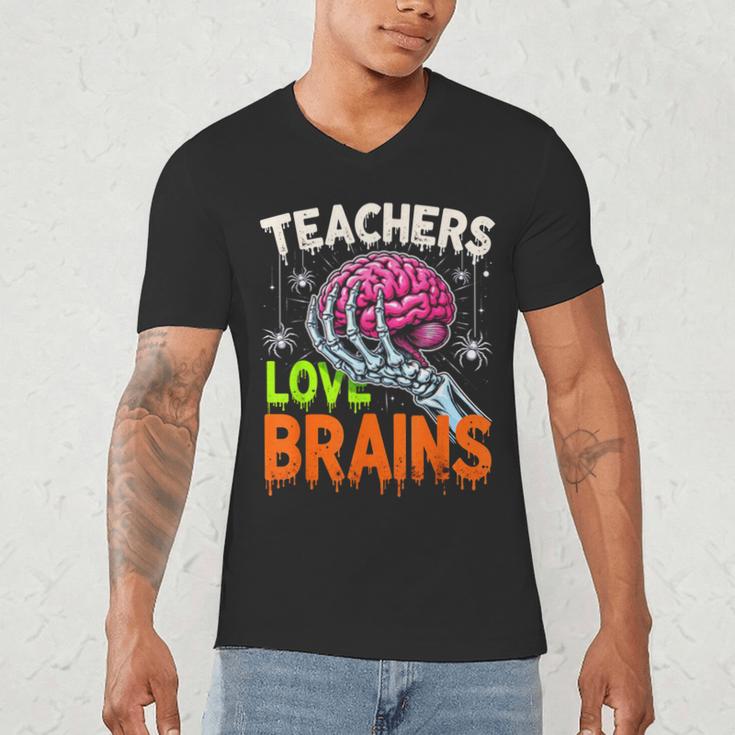 Teachers Love Brains Halloween 2025 Skeleton Costume Men's V-Neck T-Shirt, novelty gifts, funny gifts Teachers Love Brains Halloween 2025 Skeleton Costume Men's V-Neck T-Shirt, novelty gifts, funny gifts