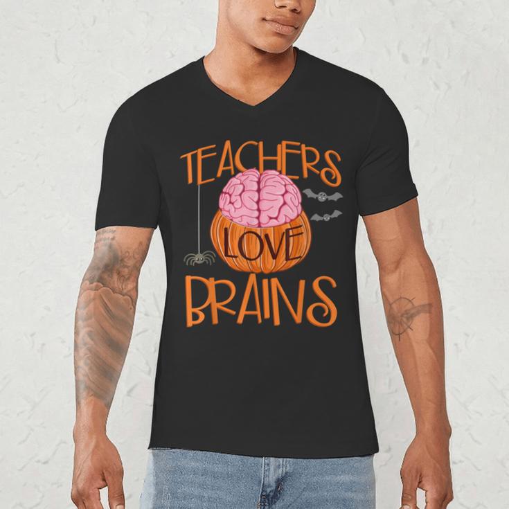 Teachers Love Brains Halloween T-Shirt For Men Women Men's V-Neck T-Shirt, novelty gifts, funny gifts