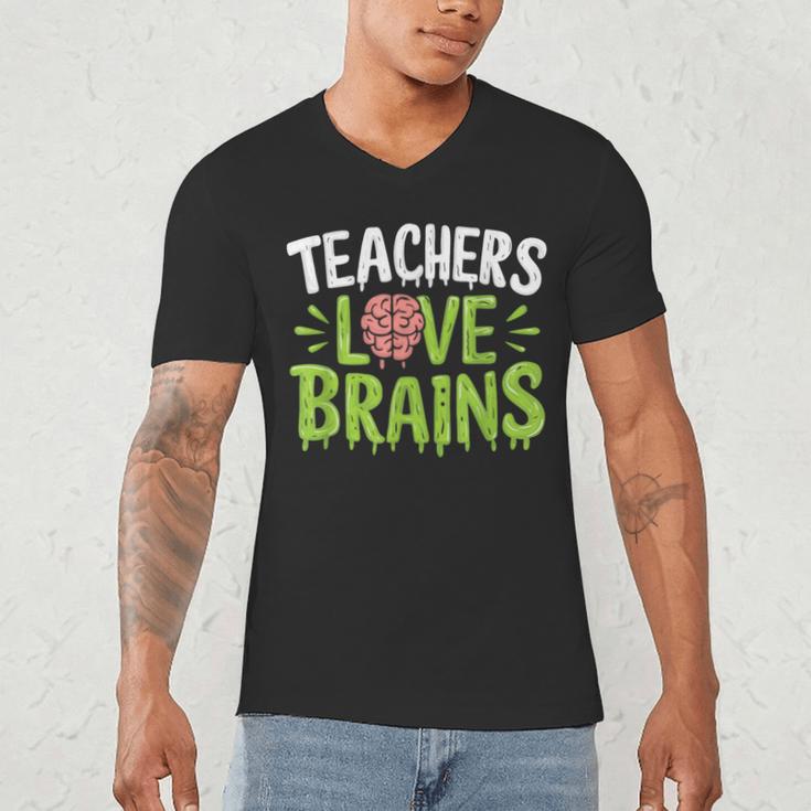 Teachers Love Brains Halloween Teacher Zombie Men's V-Neck T-Shirt, novelty gifts, funny gifts Teachers Love Brains Halloween Teacher Zombie Men's V-Neck T-Shirt, novelty gifts, funny gifts