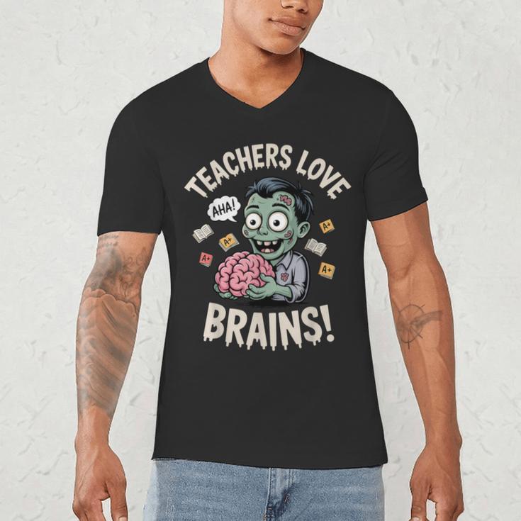 Teachers Love Brains Shirt Men Women Teacher Halloween Men's V-Neck T-Shirt, novelty gifts, funny gifts