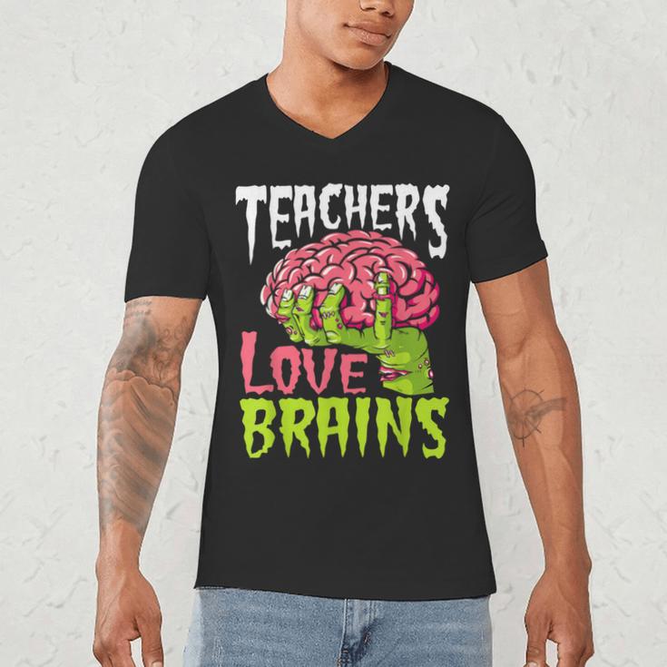 Teachers Love Brains Zombie Teacher Halloween Zombies Men's V-Neck T-Shirt, novelty gifts, funny gifts