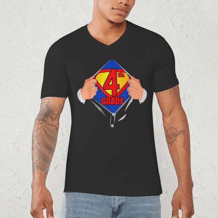 Teachers Are Superheroes 4th Grade Super Teacher Staff Men Women Men's V-Neck T-Shirt, novelty gifts, funny gifts