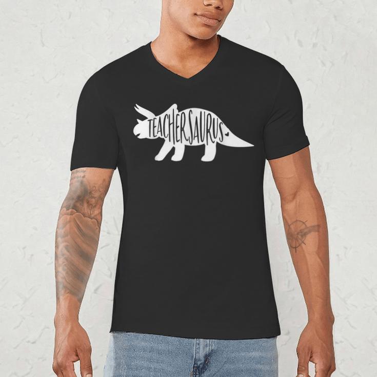 Teachersaurus Like A Normal Teacher Awesome Dinosaur Teacher Men Women Girls Kids Men's V-Neck T-Shirt, novelty gifts, funny gifts