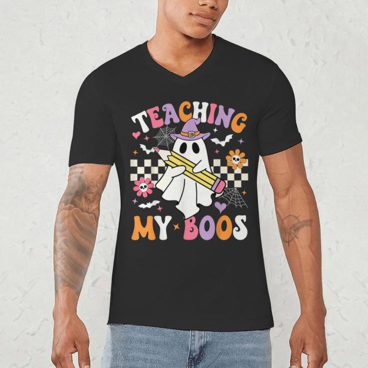 Teaching My Boos Ghost Teacher Cute Groovy Halloween Teacher Men's V-Neck T-Shirt, novelty gifts, funny gifts Teaching My Boos Ghost Teacher Cute Groovy Halloween Teacher Men's V-Neck T-Shirt, novelty gifts, funny gifts