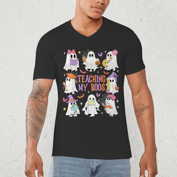 Teaching My Boos Teacher Cute Ghost Groovy Teacher Halloween Men's V-Neck T-Shirt, novelty gifts, funny gifts Teaching My Boos Teacher Cute Ghost Groovy Teacher Halloween Men's V-Neck T-Shirt, novelty gifts, funny gifts
