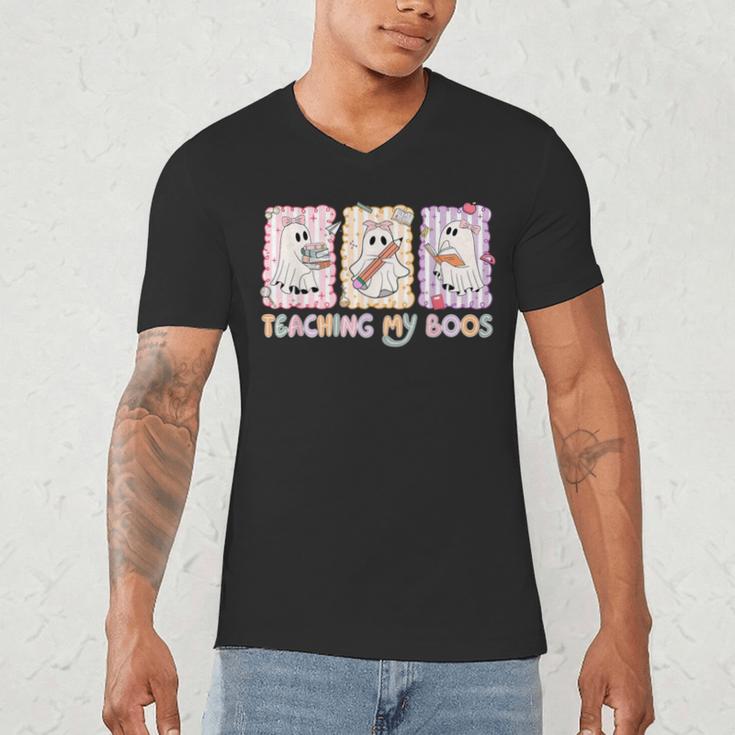 Teaching Is My Boos Teacher Ghost Halloween Women Girls Men's V-Neck T-Shirt, novelty gifts, funny gifts