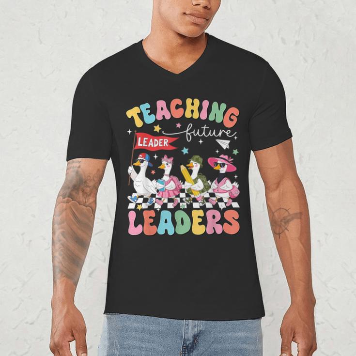 Teaching Future Leaders Groovy Teacher Back To School Men's V-Neck T-Shirt, novelty gifts, funny gifts