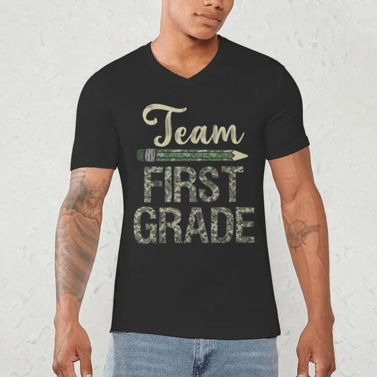 Team First Grade Camo 1st Grade Teacher Camouflage Men's V-Neck T-Shirt, novelty gifts, funny gifts
