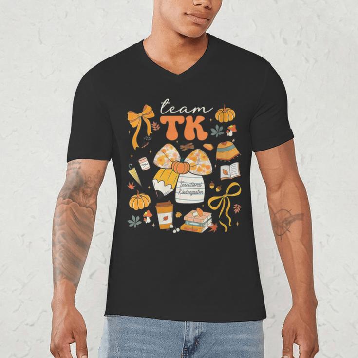 Team TK Crew Preppy Coquette Bow Pumpkin Fall TK Teacher Men's V-Neck T-Shirt, novelty gifts, funny gifts Team TK Crew Preppy Coquette Bow Pumpkin Fall TK Teacher Men's V-Neck T-Shirt, novelty gifts, funny gifts