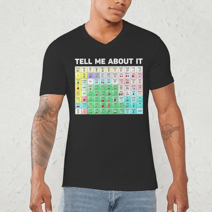 Tell Me About It Speech Language Pathology AAC Sped Teacher Men's V-Neck T-Shirt, novelty gifts, funny gifts