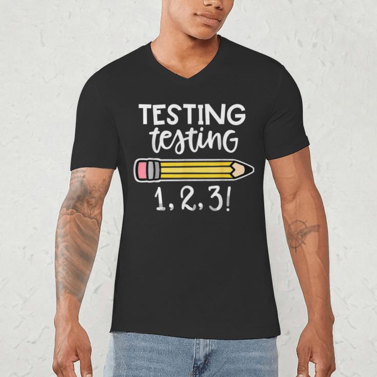 Testing Testing 123 Cute Test Day School Teacher Exam For Men Women Girls Kids Men's V-Neck T-Shirt, novelty gifts, funny gifts