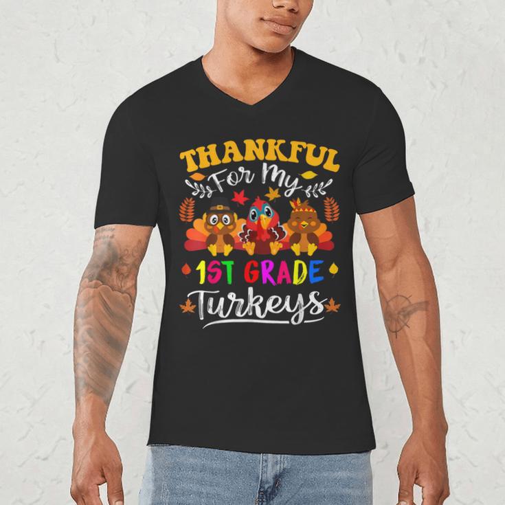 Thankful For My 1st Grade Turkeys Thanksgiving Teacher Fall Men's V-Neck T-Shirt, novelty gifts, funny gifts Thankful For My 1st Grade Turkeys Thanksgiving Teacher Fall Men's V-Neck T-Shirt, novelty gifts, funny gifts