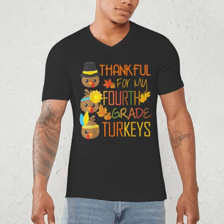Thankful For My 4th Grade Turkey Thanksgiving Turkey Teacher Men's V-Neck T-Shirt, novelty gifts, funny gifts Thankful For My 4th Grade Turkey Thanksgiving Turkey Teacher Men's V-Neck T-Shirt, novelty gifts, funny gifts