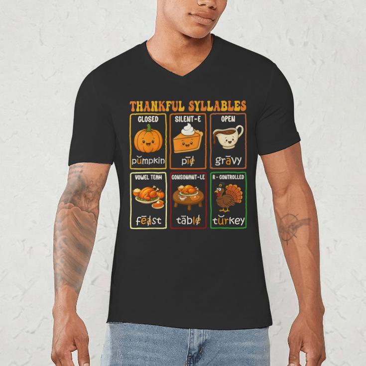 Thankful Syllables Thanksgiving Phonics Reading Teacher Fall Men's V-Neck T-Shirt, novelty gifts, funny gifts Thankful Syllables Thanksgiving Phonics Reading Teacher Fall Men's V-Neck T-Shirt, novelty gifts, funny gifts