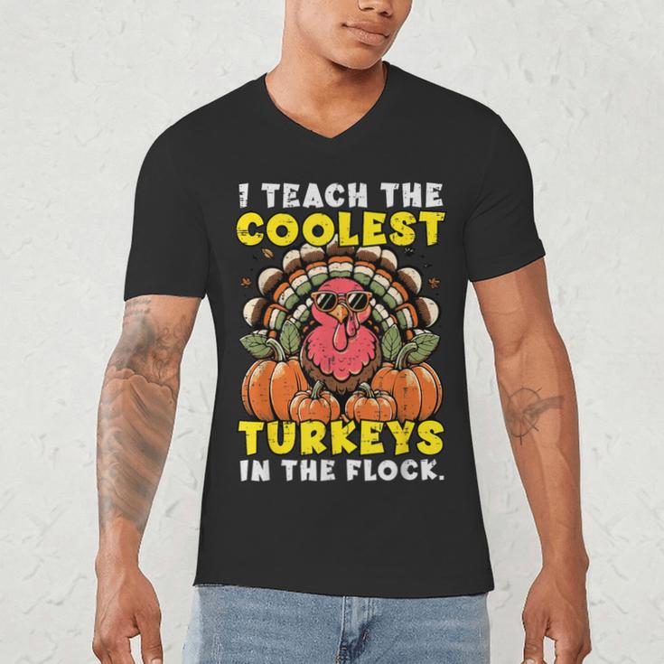 Thanksgiving I Teach Coolest Turkeys Teacher Fall Women Men Men's V-Neck T-Shirt, novelty gifts, funny gifts