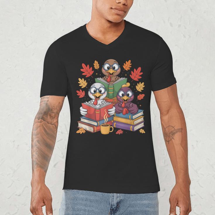 Thanksgiving Teacher Books Turkey Reading Book Men's V-Neck T-Shirt, novelty gifts, funny gifts Thanksgiving Teacher Books Turkey Reading Book Men's V-Neck T-Shirt, novelty gifts, funny gifts