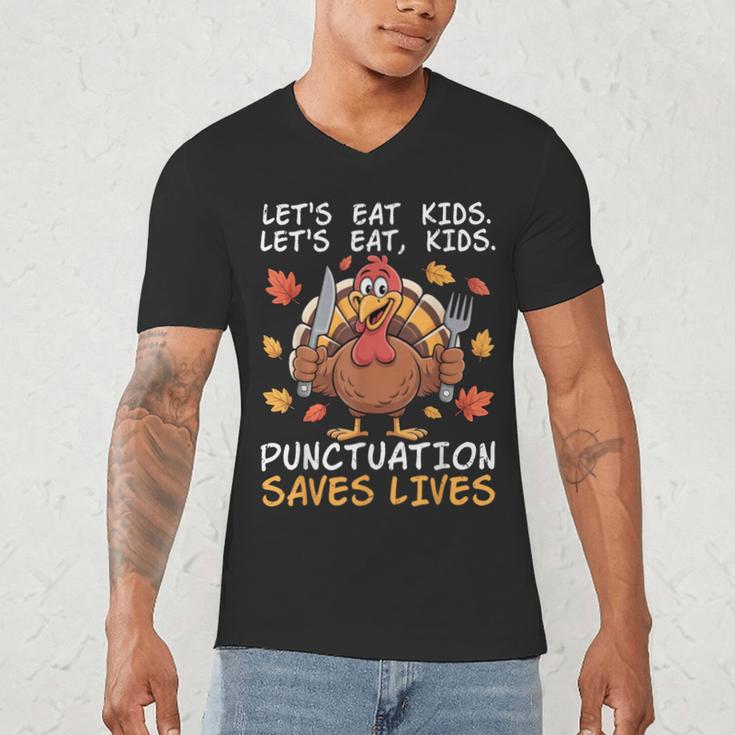 Thanksgiving Teacher Turkey Lets Eat Kids Punctuation Men's V-Neck T-Shirt, novelty gifts, funny gifts