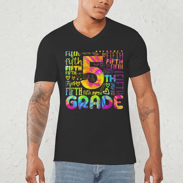 Tie Dye 5th Grade Typography Team Fifth Grade Teacher For Men Women Girls Kids Men's V-Neck T-Shirt, novelty gifts, funny gifts