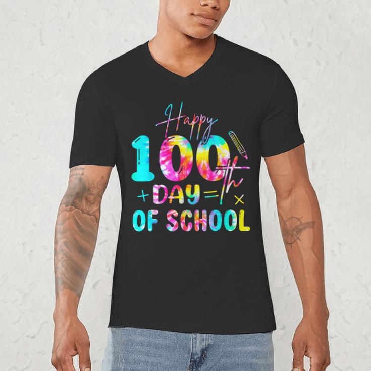 Tie Dye Happy 100th Day Of School Teacher Student 100 Days Men's V-Neck T-Shirt, novelty gifts, funny gifts