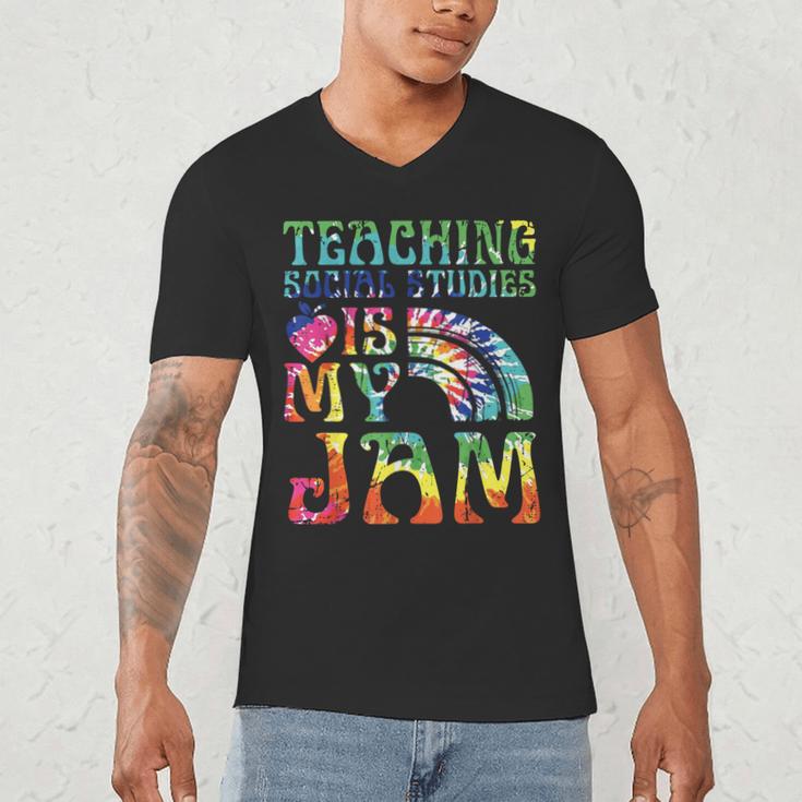 Tie Dye Teaching Social Studies Is My Jam Sunglasses Teacher Men's V-Neck T-Shirt, novelty gifts, funny gifts