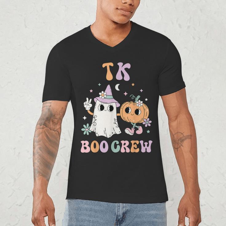 TK Boo Crew Retro Groovy Halloween Floral Ghost TK Teacher Men Women Kids Men's V-Neck T-Shirt, novelty gifts, funny gifts