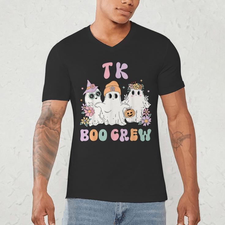 TK Boo Crew Retro Groovy Halloween Floral Ghost TK Teacher Men's V-Neck T-Shirt, novelty gifts, funny gifts TK Boo Crew Retro Groovy Halloween Floral Ghost TK Teacher Men's V-Neck T-Shirt, novelty gifts, funny gifts