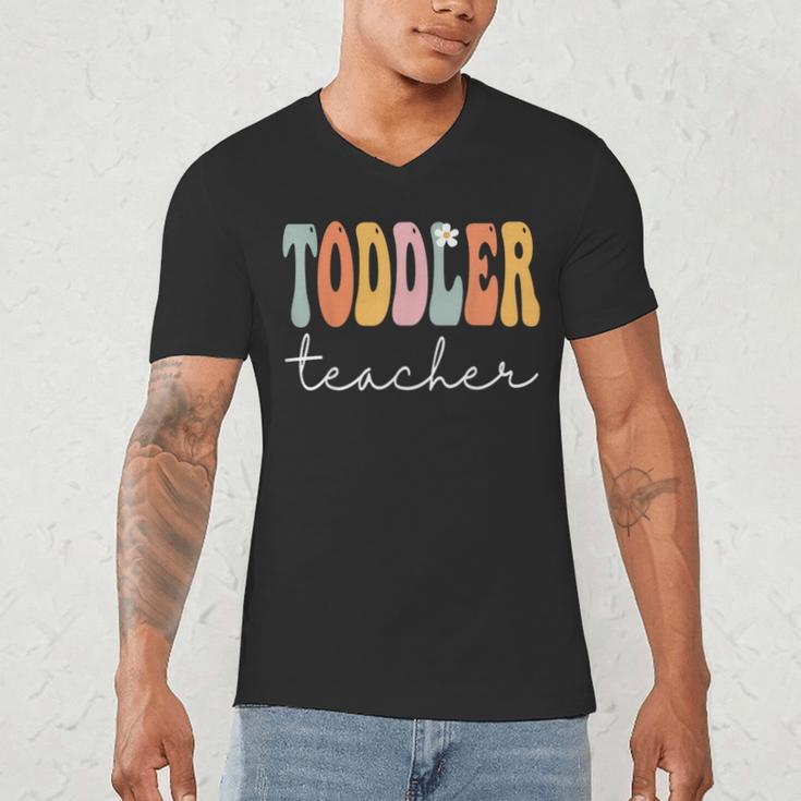 Toddler Teacher Retro Groovy Women Happy First Day Of School Men's V-Neck T-Shirt, novelty gifts, funny gifts