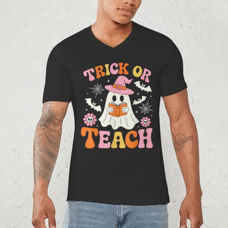 Trick Or Teach Cute Floral Ghost Teacher Halloween Costume Men's V-Neck T-Shirt, novelty gifts, funny gifts Trick Or Teach Cute Floral Ghost Teacher Halloween Costume Men's V-Neck T-Shirt, novelty gifts, funny gifts