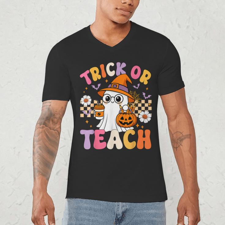 Trick Or Teach Cute Ghost Coffee Pumpkins Halloween Teacher Men's V-Neck T-Shirt, novelty gifts, funny gifts Trick Or Teach Cute Ghost Coffee Pumpkins Halloween Teacher Men's V-Neck T-Shirt, novelty gifts, funny gifts