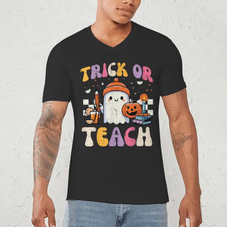 Trick Or Teach Ghost Teacher School Halloween Men Women Men's V-Neck T-Shirt, novelty gifts, funny gifts