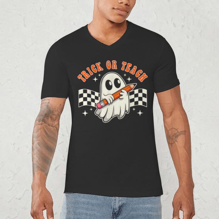 Trick Or Teach Groovy Retro Ghost Halloween Teacher Kids Men's V-Neck T-Shirt, novelty gifts, funny gifts Trick Or Teach Groovy Retro Ghost Halloween Teacher Kids Men's V-Neck T-Shirt, novelty gifts, funny gifts