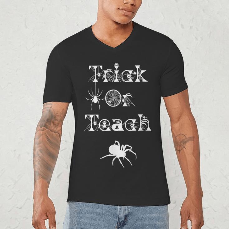 Trick Or Teach Halloween Teacher Shirt Teaching Spider Tee For Men Women Kids Men's V-Neck T-Shirt, novelty gifts, funny gifts