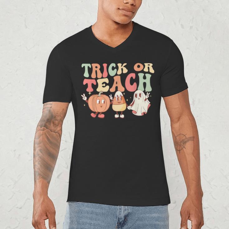 Trick Or Teach Pumpkin Candy Corn Ghost Halloween Teacher Men's V-Neck T-Shirt, novelty gifts, funny gifts Trick Or Teach Pumpkin Candy Corn Ghost Halloween Teacher Men's V-Neck T-Shirt, novelty gifts, funny gifts