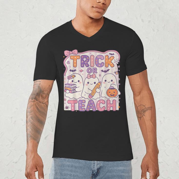 Trick Or Teach Retro Halloween Teacher Look Men's V-Neck T-Shirt, novelty gifts, funny gifts