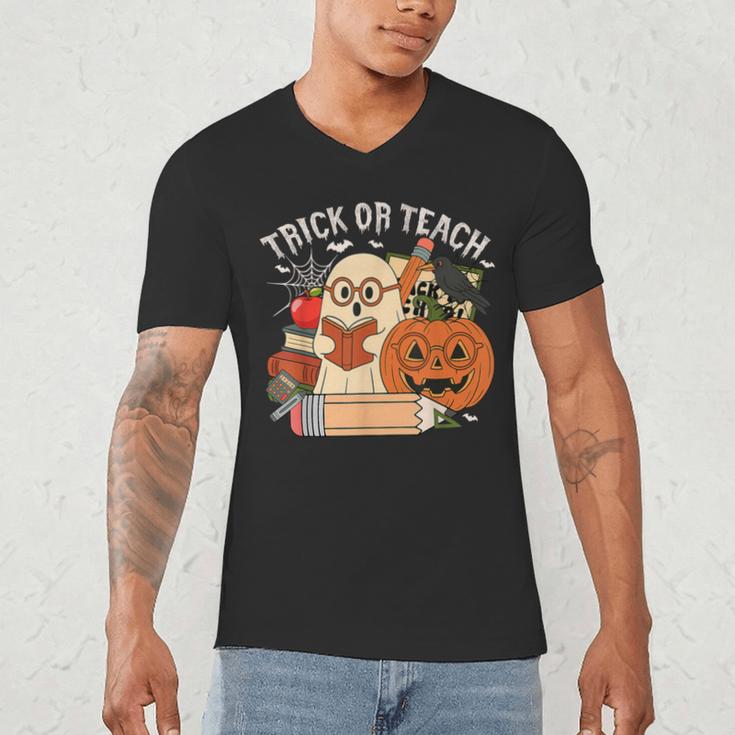 Trick Or Teach Retro Halloween Teacher Women Men Costume Men's V-Neck T-Shirt, novelty gifts, funny gifts Trick Or Teach Retro Halloween Teacher Women Men Costume Men's V-Neck T-Shirt, novelty gifts, funny gifts