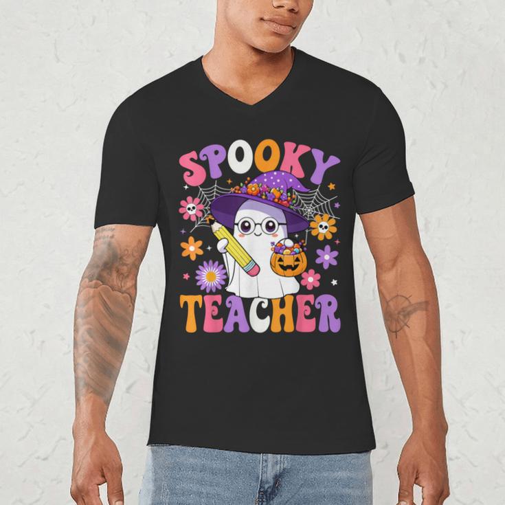 Trick Or Teach Spooky Teacher Ghost Halloween Teacher Men's V-Neck T-Shirt, novelty gifts, funny gifts
