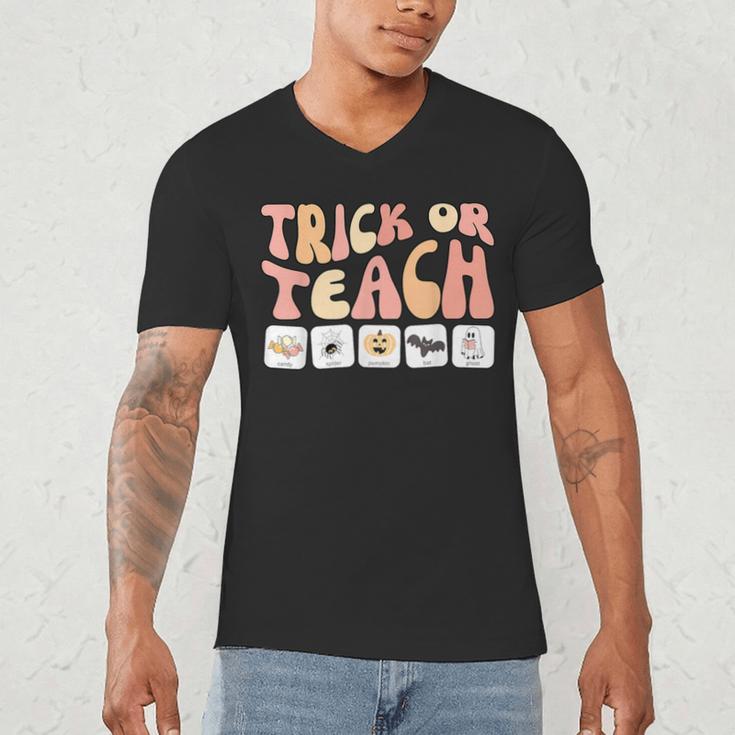 Trick Or Teach With Symbols Special Education Teacher Spooky Men's V-Neck T-Shirt, novelty gifts, funny gifts Trick Or Teach With Symbols Special Education Teacher Spooky Men's V-Neck T-Shirt, novelty gifts, funny gifts