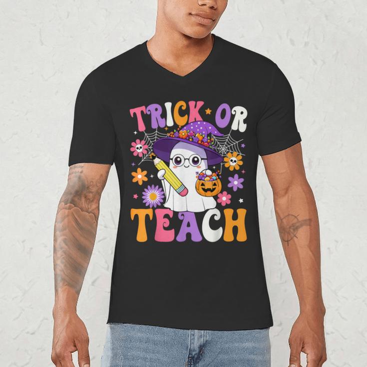 Trick Or Teach Teacher Ghost Teaching Fun Halloween Teacher Men's V-Neck T-Shirt, novelty gifts, funny gifts Trick Or Teach Teacher Ghost Teaching Fun Halloween Teacher Men's V-Neck T-Shirt, novelty gifts, funny gifts