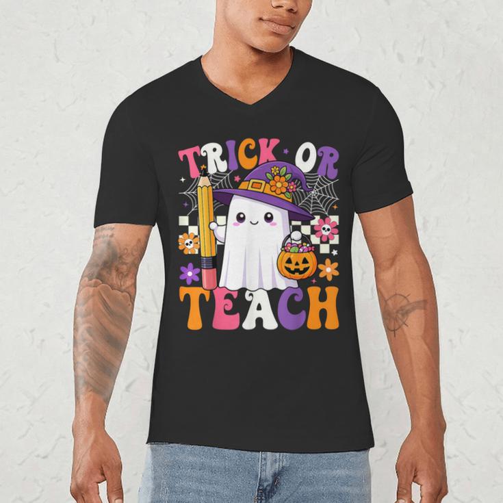 Trick Or Teach Teacher Pencil Ghost Halloween Teacher Men's V-Neck T-Shirt, novelty gifts, funny gifts Trick Or Teach Teacher Pencil Ghost Halloween Teacher Men's V-Neck T-Shirt, novelty gifts, funny gifts