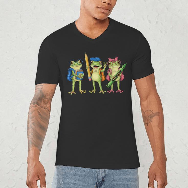 Trio Cute Frogs Welcome Back To School Teachers Girls Boys Men's V-Neck T-Shirt, novelty gifts, funny gifts