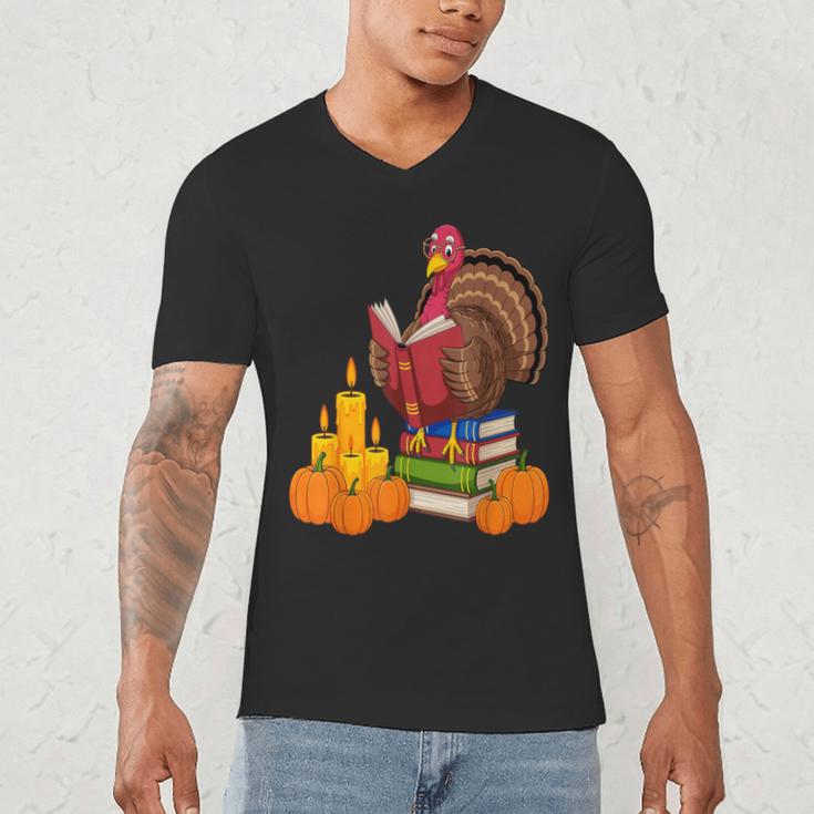 Turkey Reading Books Fall Thanksgiving Teacher Book Men's V-Neck T-Shirt, novelty gifts, funny gifts Turkey Reading Books Fall Thanksgiving Teacher Book Men's V-Neck T-Shirt, novelty gifts, funny gifts
