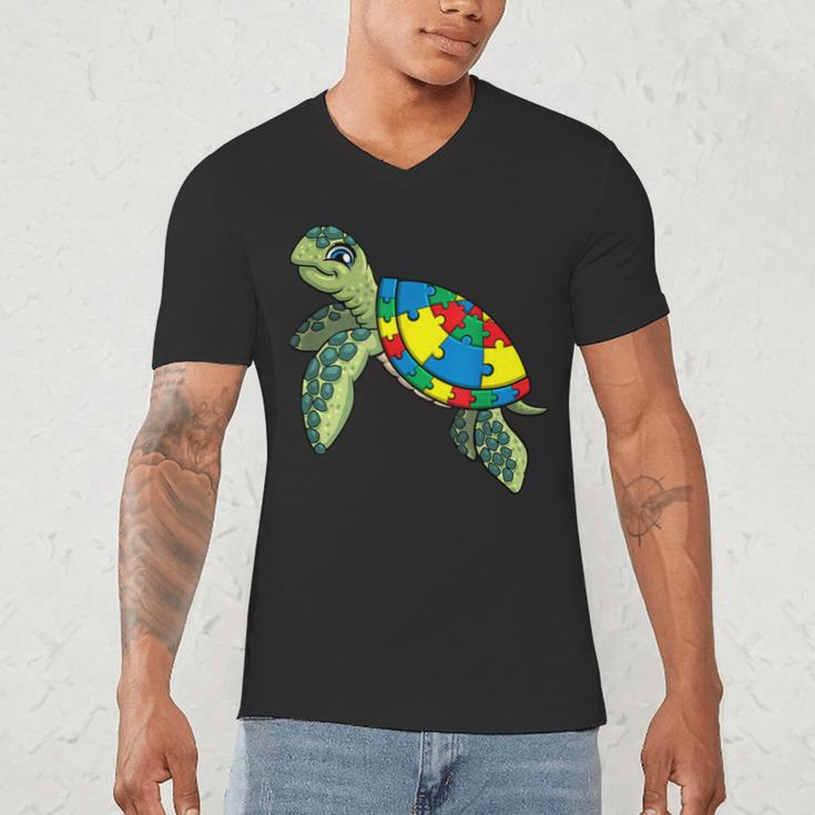 Turtle Puzzle Pieces For Autism Awareness Kids Women Teacher Men's V-Neck T-Shirt, novelty gifts, funny gifts Turtle Puzzle Pieces For Autism Awareness Kids Women Teacher Men's V-Neck T-Shirt, novelty gifts, funny gifts