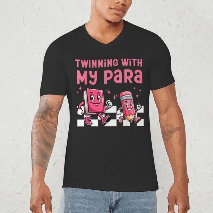 Twinning With My Para Teacher Matching Paraprofessional 70s For Men Women Men's V-Neck T-Shirt, novelty gifts, funny gifts Twinning With My Para Teacher Matching Paraprofessional 70s For Men Women Men's V-Neck T-Shirt, novelty gifts, funny gifts